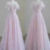 DongCMY Luxury Pink feather Prom dresses women advanced light luxury a word shoulder fairy Evening dress high-end party gown