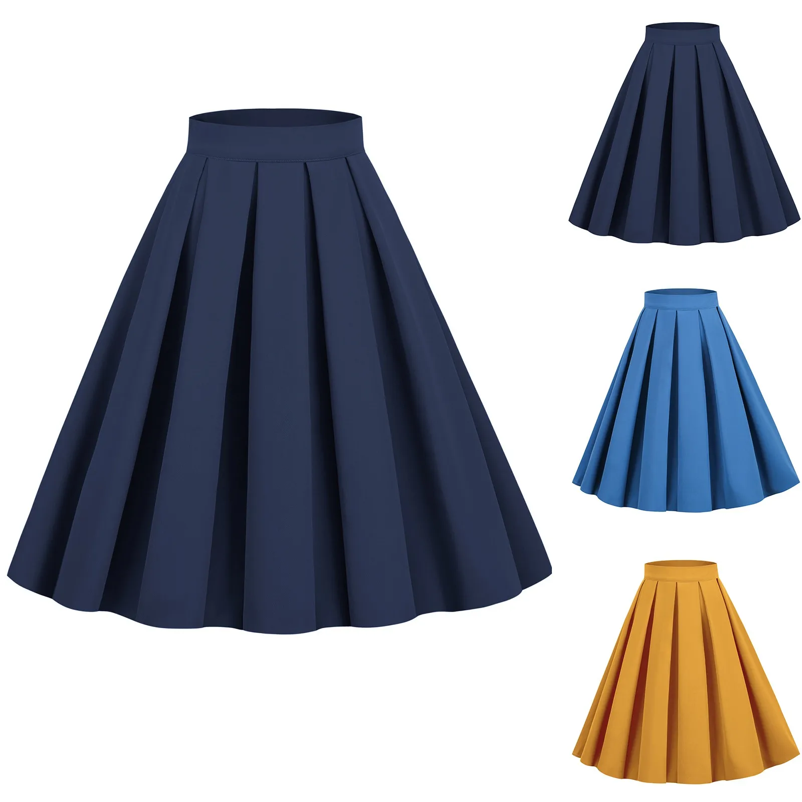 Women Vintage Pleated Skirt Solid Color Korean Style High Waisted A Line Skirt Student School Uniforms Fairycore Y2k Skirts