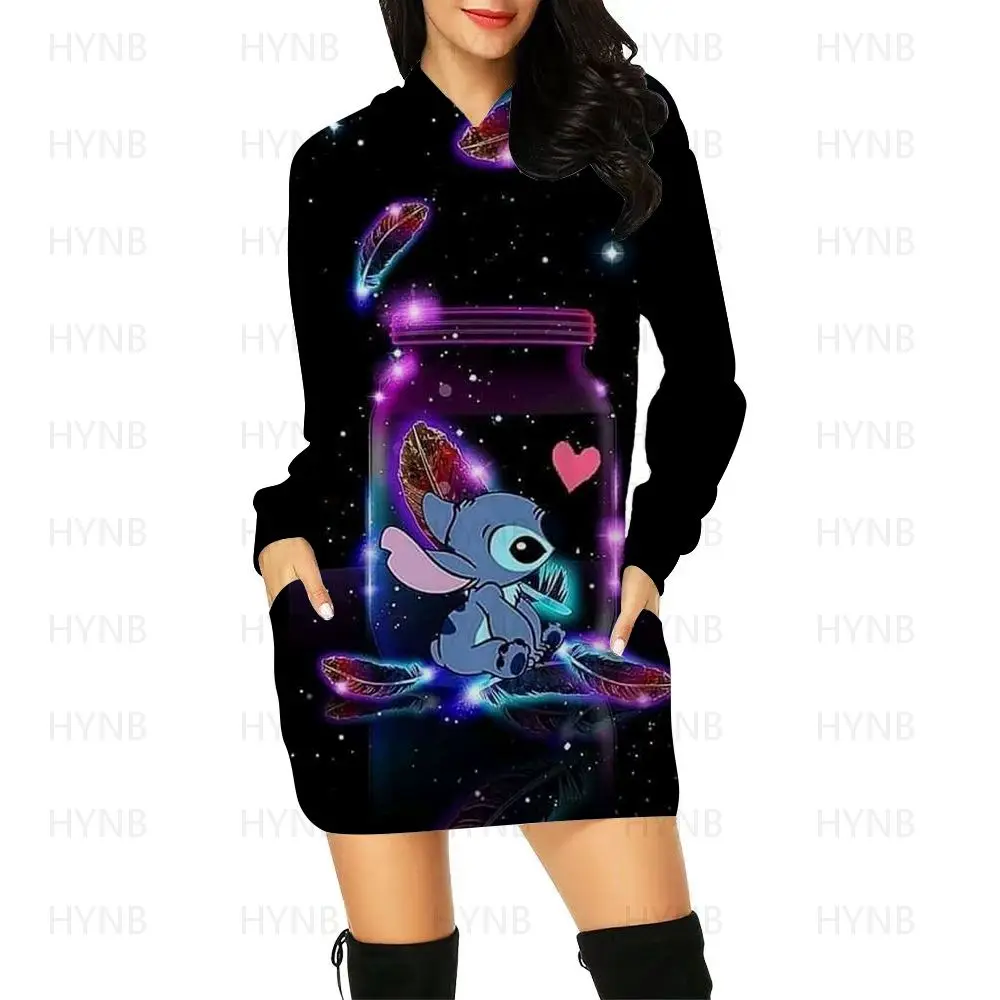 Y2k Stitch Dresses for Women 2022 Disney Woman Clothes Mini Dress With Hood Hoodie Kawaii Fashion Luxury Party Sweater Dress 5XL