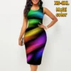 2022 Ladies Summer Abstract Print Dress Gradient Color Element Sleeveless Dress Fashion Sexy Casual Round Neck Knee-Length Skirt - Image 5