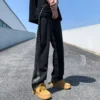 2023 Korean Fashion Black Baggy Flared Jeans Y2K Pants Men Clothing Straight New Kpop Casual Women Long Trousers Pantaloni Uomo - Image 3