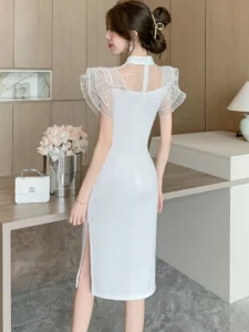 2024 White Patchwork Ruffled Mesh Luxury Dress Women Korean Party Vestidos Spring Summer Elegant Dresses for Official Occasions - Image 6