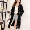 Letter Plaid Print Oversized Button Up Shirt Dresses for Women Fashion Turn-down Collar Loose Casual Long Sleeve Midi Dress Robe - Image 6