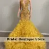 New Design Sparkly Golden Diamonds Evening Dress Glitter Beads Crystal Rhinestone Luxury Prom Party Dress Vestidos De Fiesta