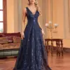 Lucyinlove Luxury Sexy Deep V-Neck Sequins Blue Evening Dress Women Elegant V-back Wedding Party Long Prom Cocktail Dress