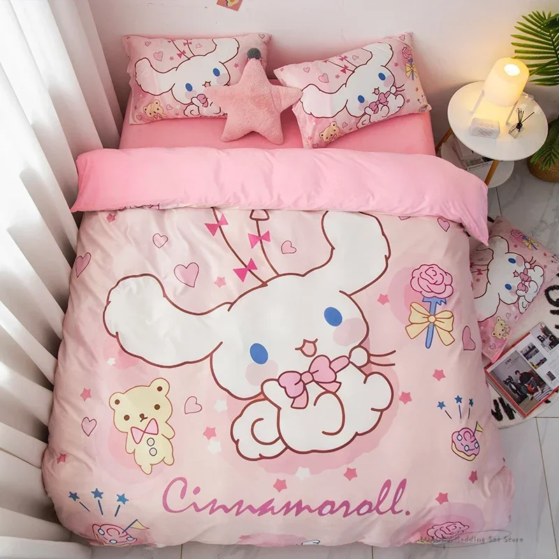 Sanrio Children's Cinnamoroll Bedding Set Duvet Cover Boys Girls Single Double King Size Quilt Anime Bedspread Home Decoration