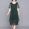 2023 O-Neck Short Sleeve Dresses Vintage Floral Printed Summer Gauze Spliced Women's Clothing Stylish Irregular Loose Midi Dress - Image 6