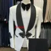 Fashion White Jacquard Black Shawl Lapel Costume Homme Men Suits Wedding Groom Tuxedo Terno Masculino Slim Fit Blazer 2 Pieces