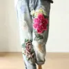 Flower Embroidered Women'S Jeans Fashionable Harajuku Trend Casual Street High Waisted Loose Wide Leg Straight Leg Pants