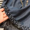 Summer Girl Fungus Edge Solid ColorNew Classic2024 Three-Button Denim Sleeveless Vest Dress - Image 5