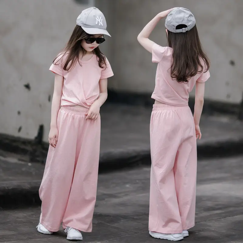 Teen Girls tee tops Clothing Junior Clothing Girls Outfits Girls Clothes Summer Casual Cotton Solid Pullover 2Pcs t-shirt Set
