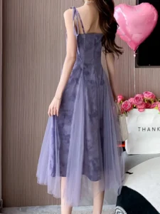 Elegant Casual Women Summer Spaghetti Strap Dress Sleeveless A-Line Solid Chic Vintage Purple Robe Female Party Vestidos Mujers - Image 2