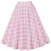 Pink Retro High Waist Summer Swing Skirts Womens 2024 Plaid Print Sweet A Line Vintage Rockabilly Skirt 50s 60s Casual Skater