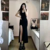 Black Sleeveless Dress Women Korean Fashion Style Side Slit Irregular Mid Calf Sexy Sheath Solid Elegant Chic Summer Y2k - Image 2