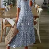 2024 Women Vintage Print Bohemian Dress Summer Fashion V Neck Half Sleeves Long Dresses Female Casual Holiday Beach Dresses