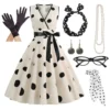 Women's Rockabilly Dress Polka Dots Swing Flare Dress with Accessories Set Earrings Necklace Headband Glasses Gloves Dress - Image 3