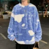 Man Oversize Sweatshirt Cartoon Hip Hop Cow Print Lamb Hair O-Neck Long Sleeve Sweatshirts Korean Fashion Clothes Streetwear - Image 2