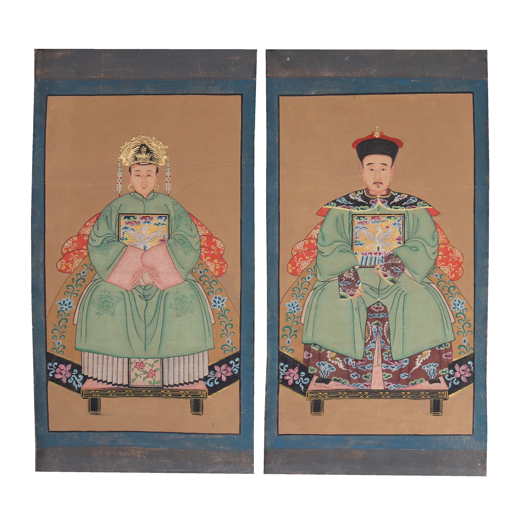 Hand painted ancestor paintings on canvas fabric, Wall decoration, Qing dynasty portrait painting