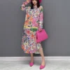 Korean Style Woman Long Sleeve Multi-Color Flower Print Pastel Shirt Dress Loose Fit Tide Big Size Boho Chic Floral Robe JJXD282 - Image 3