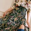 Women French Retro Slit Skirt New Style Paisley Floral Print 2023 Spring Ladies High Waist Midi Jupe
