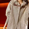 Spring Autumn Striped Stylish Letter Embroidery Blouse Korean Loose Women's Clothing Commute Single-breasted Lapel Midi Shirt - Image 2