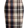 Autumn Winter Plaid Wool Knee-length Skirt For Women Woolen Checked Vintage Office Ladies High Waist Pencil Bodycon Skirt