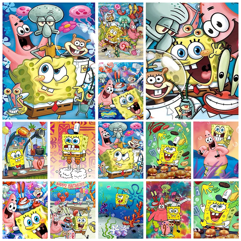 American anime square diamond painting cartoon SpongeBob SquarePants with diamond embroidery handmade DIY mosaic home decoration