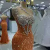 2024 Gillter Orange Long Mermaid Sequins Evening Dresses for Women Formal Dance Party Gowns Adorned with Silver Crystals Vestido