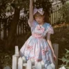 Princess OP Dress Women Vintage Kawaii Bunny Candy Print Lace Bow Pearls Party Dresses Girly Cute Fairy Dresses - Image 2