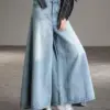 Super Loose Culotte Wash Vintage Wide Leg Jeans Women Design Oversize High Waist Denim Pantalones 95cm Korean Baggy Skirt Pants