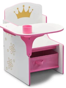 Y Children's Princess Crown Chair Desk with Storage Box, Children's Tables and Chairs Set Study Table for Kids - Image 2