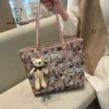 Little Bear Canvas Bag Women's 2023 New Tote Bag Women's Bag Versatile Fashion One Shoulder Large Capacity Travel Bag - Image 3