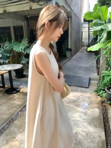 Summer Cotton Linen Sleeveless Dress Women Backless Hollow Out Fashion Ruffle Ladies Dresses Korean Style Loose Woman Long Dress - Image 5