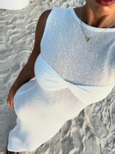 Knitted Long Beach Dress Women 2024 Summer Holiday Sexy See Through Female Dresses Sleeveless Bodycon Hip Package Maxi Lady Robe - Image 5