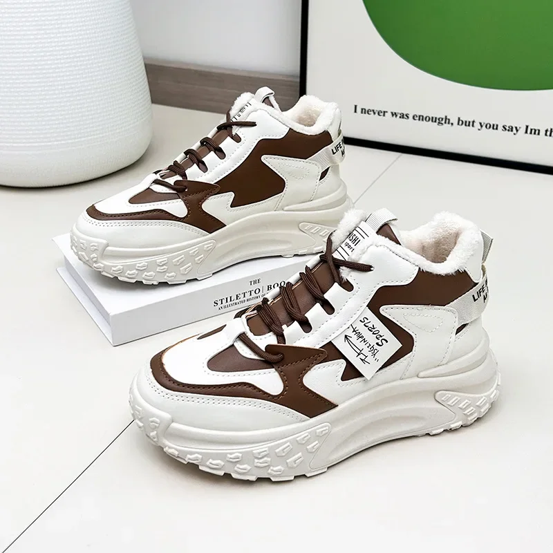 Shoes for Women Brown Elegant with Medium Heels Womens Snow Boots Sneakers Sports High Platform Lace-up Laces Gothic Plus Warm