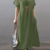 ZANZEA Women V-Neck Dress Summer Solid Short Sleeve Sundress Fashion A Line Loose Dresses Party Robe Holiday Vestidos Oversize