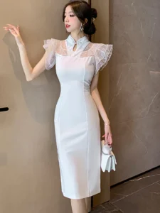 2024 White Patchwork Ruffled Mesh Luxury Dress Women Korean Party Vestidos Spring Summer Elegant Dresses for Official Occasions - Image 4