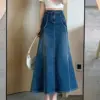 Spring Summer Women Denim Long Skirts High Waist A-line Skirts Retro Jean Skirts Large Size 5XL Streetwear Lady Casual Skirts