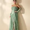 Mirror Dress Elegant Vintage Green Lace Sexy Ruffle Strapless Gloves Customized Formal Occasion Prom Dress Evening Party Gowns
