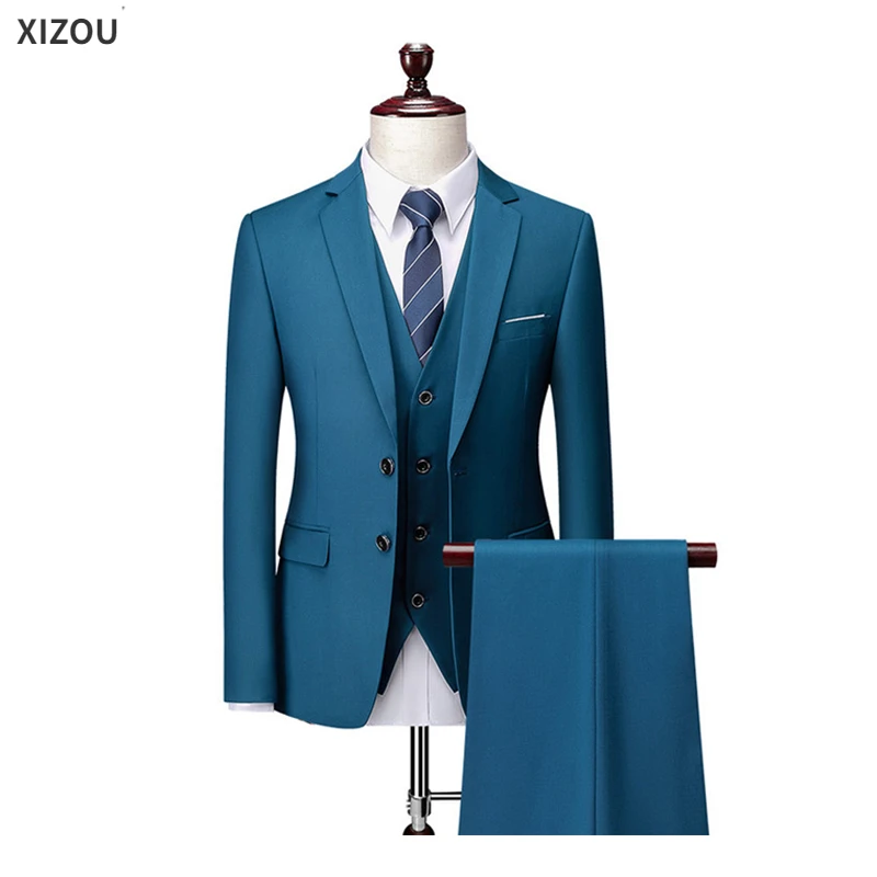 Men Wedding 2 Suit Set 3 Pieces Elegant Formal Blazers Full Jackets Vest Pants Coats Classic Business 2024 Slim Free Shipping