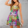 Panels Crazy Colorful Girly Comic Book Pop Art Strappy Dress Women's Sling Dress Graphic Cool Sexy Parties Funny Geek Woman's - Image 3