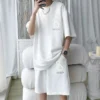 6XL Large Men's Sports Suit New Korean High Street Fashion T-shirt Shorts Two-piece Set Men Retro Neck Top Designer Clothes Men - Image 2