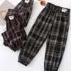 new Boys girls Free Shipping spring autumn summer plaid pants Children clothes 3-9y students 110-150 Casual fashion pant