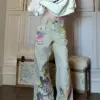 American Graffiti Print Wash Wide Leg Jeans Woman Retro Streetwear Hip Hop Loose Casual Fashion Street High Waist Straight Jeans