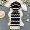 Fashion Vestidos Mujer Polo Collar Striped A-line Long Dresses for Women Korean Style Knitted Short Sleeve Dress Summer Dropship - Image 4