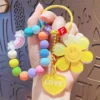 Cute Smiling Flower Keychains Korean Style Sweet Colorful Sunflower Keyrings With Beaded Chains Acrylic Flowers Keys Accessories - Image 3