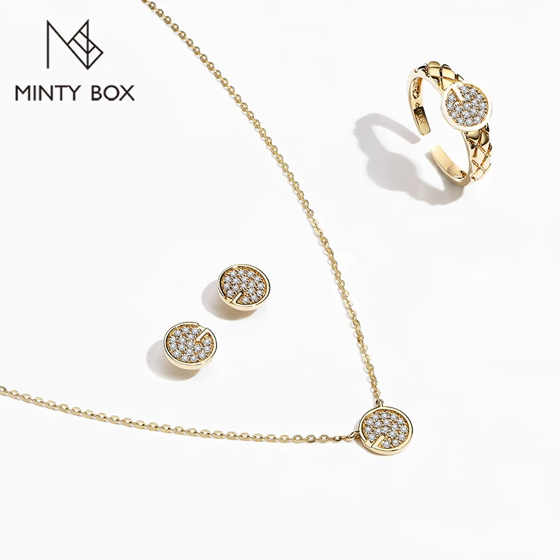 MINTYBOX D Color VVS1 Moissanite Jewelry Set Solid 18k 14k 10k Yellow Gold Earring Wedding Ring Necklace Pendant LuxurlyJewelry