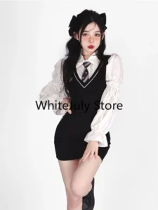 2023 Summer Vintage Knitted Suits Korean Style Sexy Bodycon Y2k Mini Dress White Blouse Fashion Suits Even Party Clothing Chic - Image 3