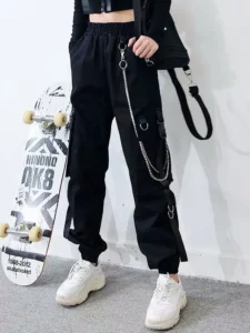 Black Cargo Pants Women Korean Fashion Streetwear Casual Loose Elastic Waist Pants Sweatpants Overalls Hip-hop Straight Autumn - Image 3