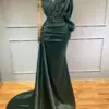 2024 Dark Green V Neck Evening Dresses Party Wear Satin Crystal Long Sleeves Mermaid Prom Dress Custom Made Women Formal Gowns